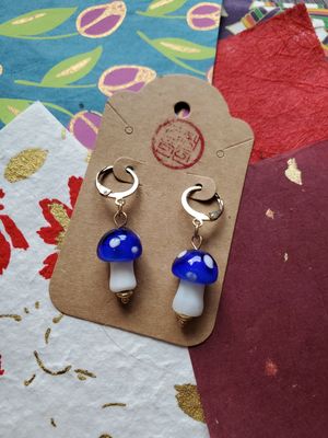 Small Mushroom Dangle Earrings (Cobalt)