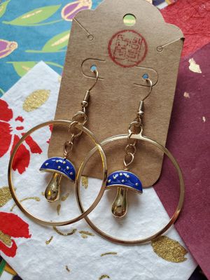 Mushroom Hoop Earrings (Blue)