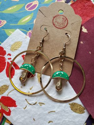 Mushroom Hoop Earrings (Green)