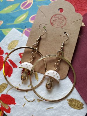 Mushroom Hoop Earrings (White)