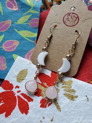 Moon Dangle Earrings (Pink)