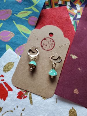 Mini Enamel Mushroom Earrings (Green)