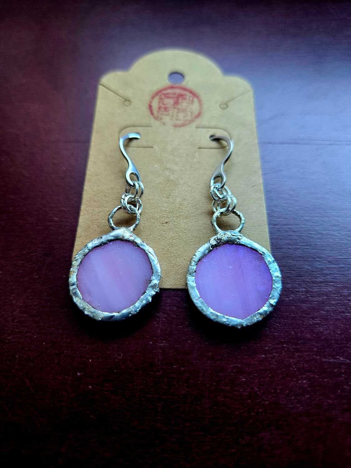 Stained Glass Earrings (Iridescent Pink)
