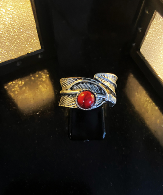 Red Single Stone Leaf Ring