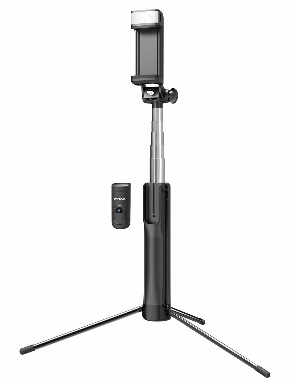 Selfie Stick, Phone &amp; Camera Tripod Selfie Stick Monopod with 3 Level Fill Light Bluetooth Remote, Compatible con iPhone XS Max/XS/XR/X/8/8P/7/7P/6/6s/5, GoPro/Small Cámaras, teléfonos móviles Android