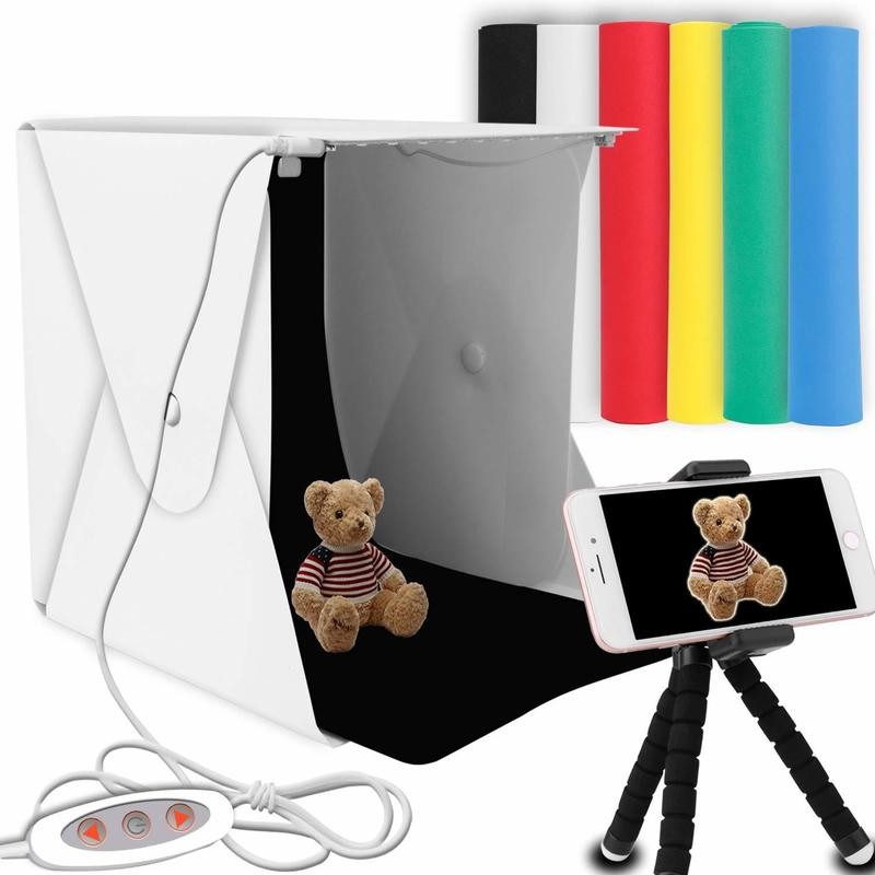 Neewer Portable Folding Photography Studio Box Booth Shooting Tent Kit (2×20 LED Lights/7 Colors Backdrops/USB Powered)