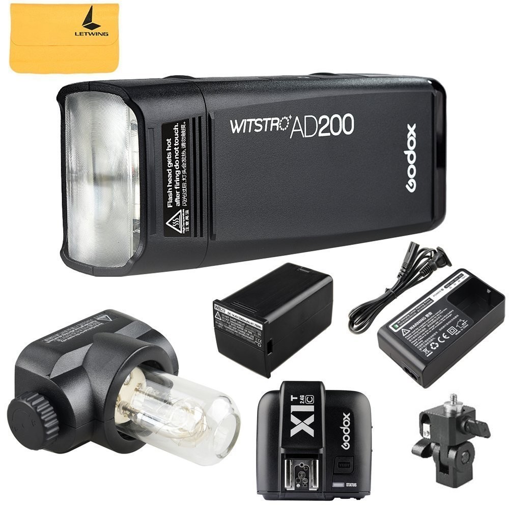 Godox AD200 TTL 2.4 G HSS 1/8000s Pocket Flash Light Double Head 200 WS con 2900 mAh batería de litio linterna Flash Lightning + Godox X1T-C TTL transmisor inalámbrico para cámaras Canon EOS