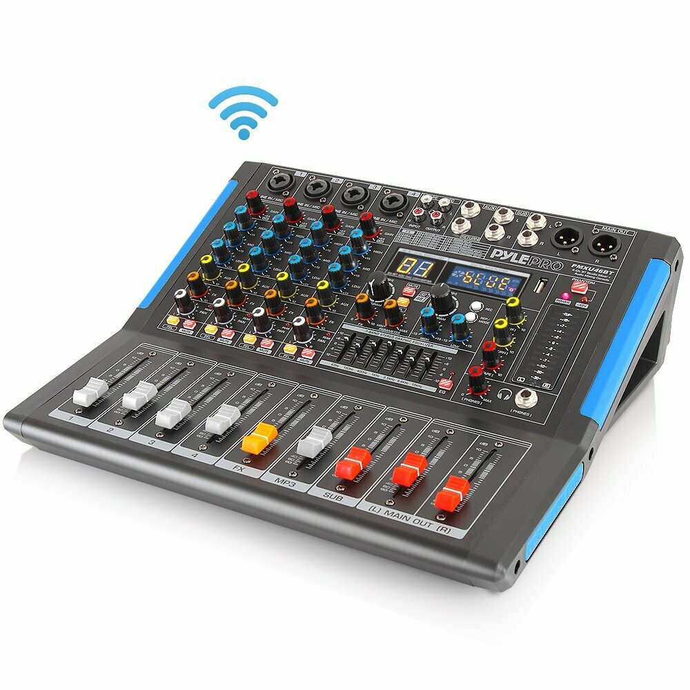 Pule - Mezclador de audio Bluetooth Studio - Interfaz de controlador de sonido DJ con unidad USB para entrada de grabación de PC, conector de micrófono XLR, alimentación de 48 V