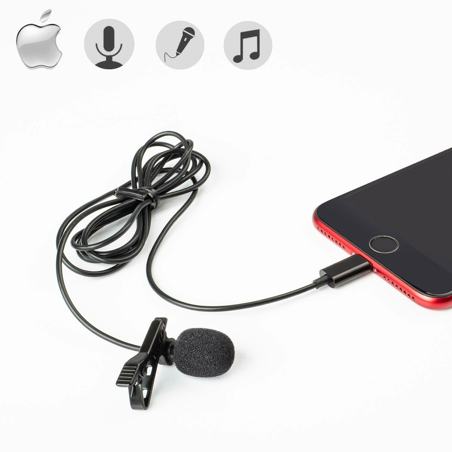 Professional Lavalier Lapel Microphone Hands Free Clip-on Mic with Omnidirectional Condenser for iPhone, Ipad