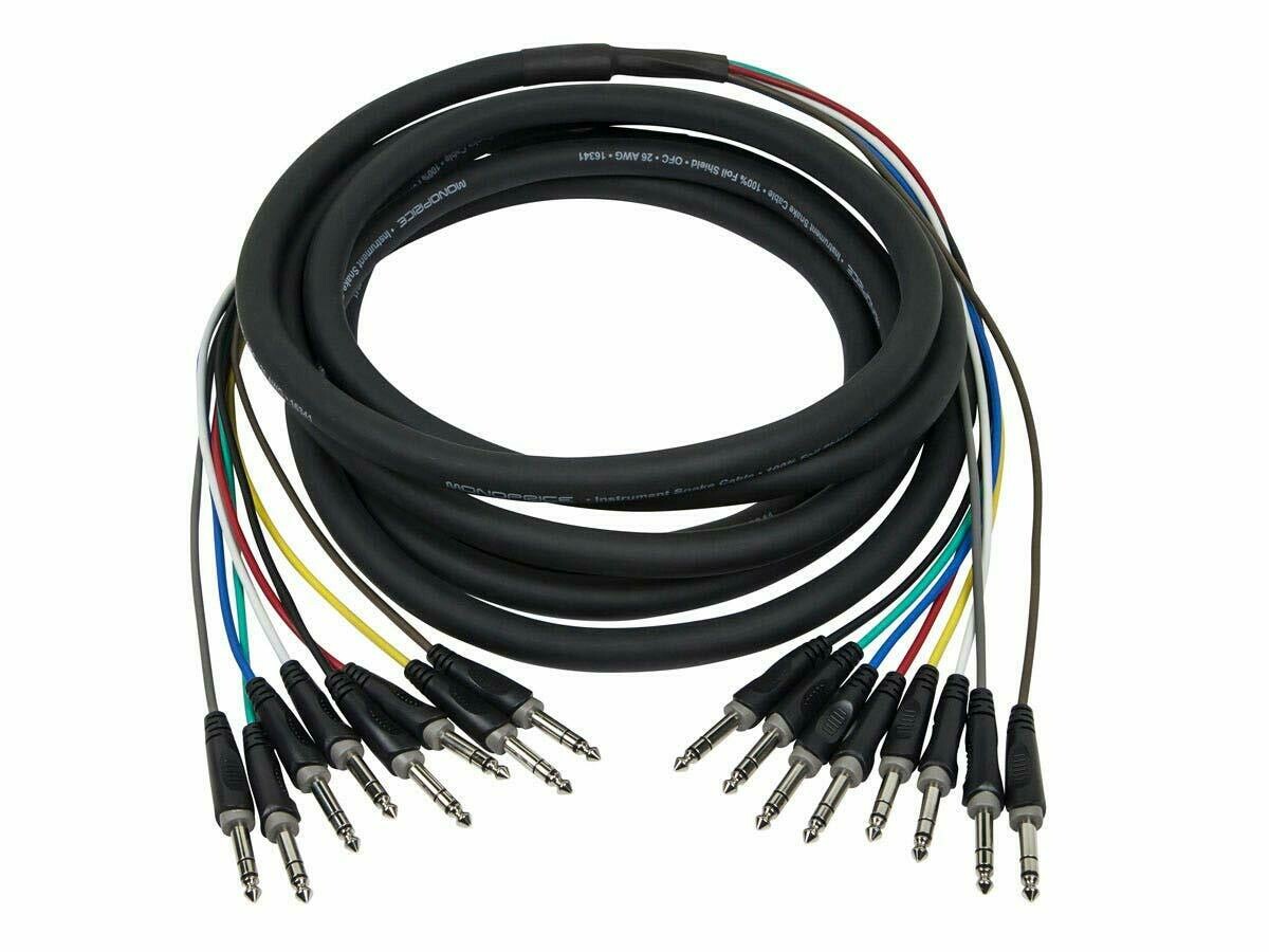 Monoprice 8-Channel 1/4 Inch TRS Male to 1/4 Inch TRS Male Snake 26AWG Cable C/D - 6 Meter (20 Feet) with 8 Balanced Mono/Unbalanced Stereo Lines