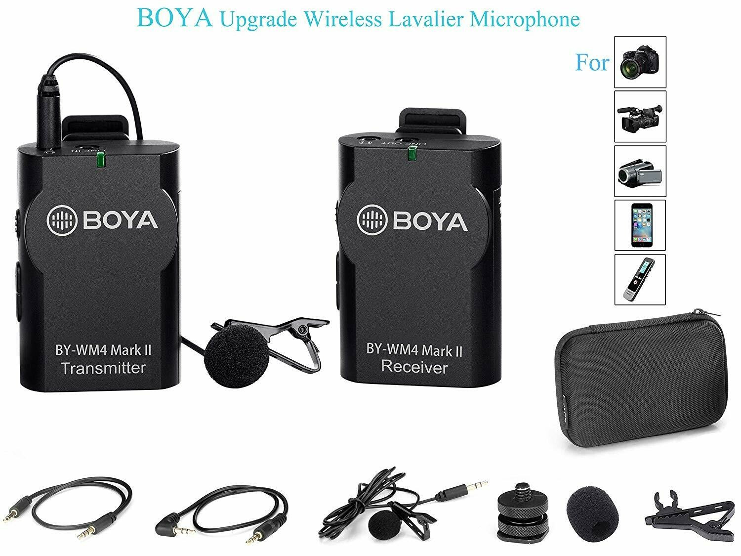 BOYA WM-4 Mark II 2.4GHz Wireless Lavalier Lapel Mic, Omnidirectional Microphone System Audio Recording with Easy Clip On, 3.5mm Plug