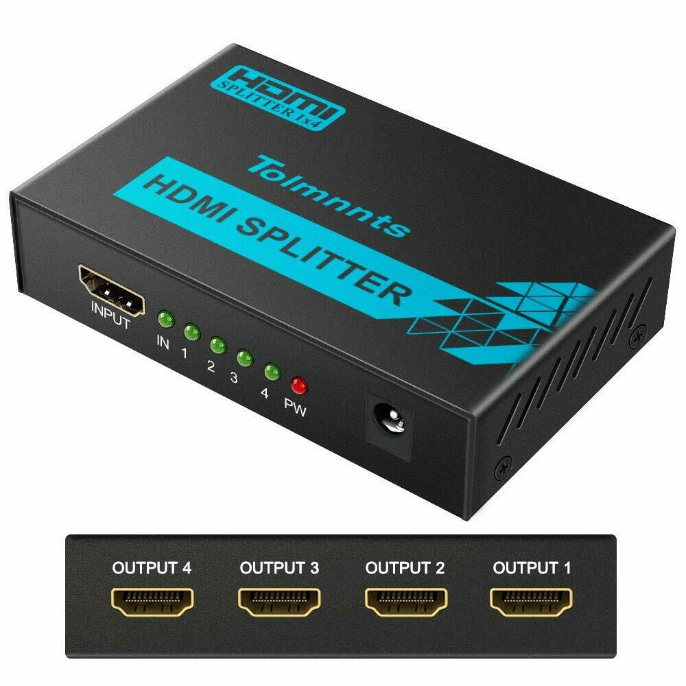 ​Tolmnnts 43223-2333 Divisor HDMI 1 en 4 salidas, divisor HDMI alimentado por adaptador de CA, compatible con 3D Full HD1080P, compatible con Xbox PS3 PS4 Fire Stick Roku Blu-Ray Player HDTV – 1 entra