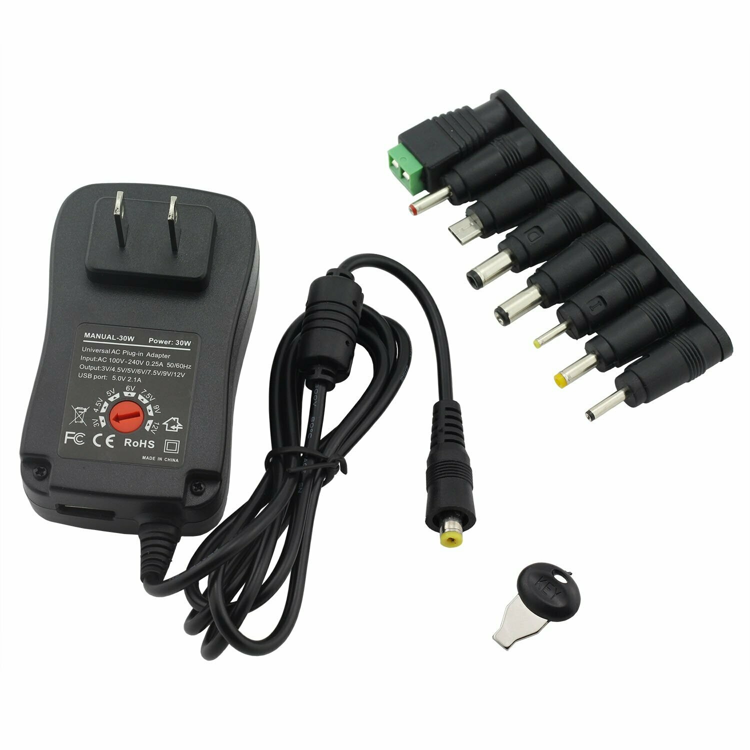 ​30 W multifunción conmutación adaptador de alimentación 3 V/4,5 V/5 V/6 V/7.5 V/9 V/12 V voltaje ajustable fuente de alimentación cargador con puntas de 8pcs seleccionable Micro USB enchufe LED conec