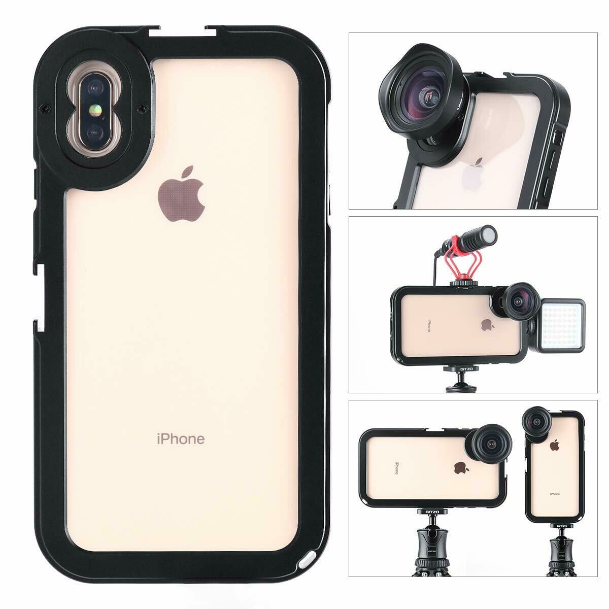 ULANZI Aluminum Video Cage for iPhone XS MAX, Protective Smartphone Vlog Frame Housing w Lens Adapter / 1/4&#39;&#39; Tripod Screw/ 2 Cold Shoe Mounts for Microphone LED Video Light for iPhone XS MAX Vlogging