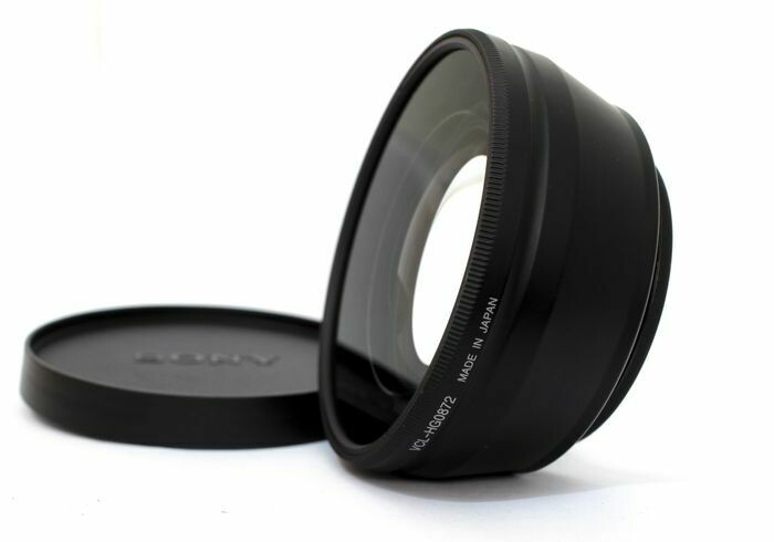Sony VCL-HG0872 lente de conversión gran angular para cámaras de video + adaptador 74-72 + funda, delantera y trasera cubierta de lente, usado en buen estado