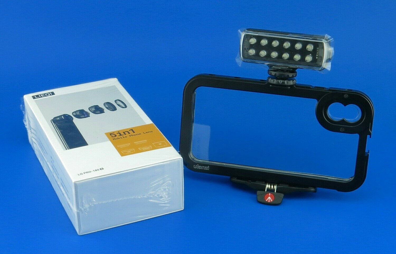 Kit para iPhone XS MAX (Marco + Set de Lens + Mini-tripode y lampara LED Manfrotto)