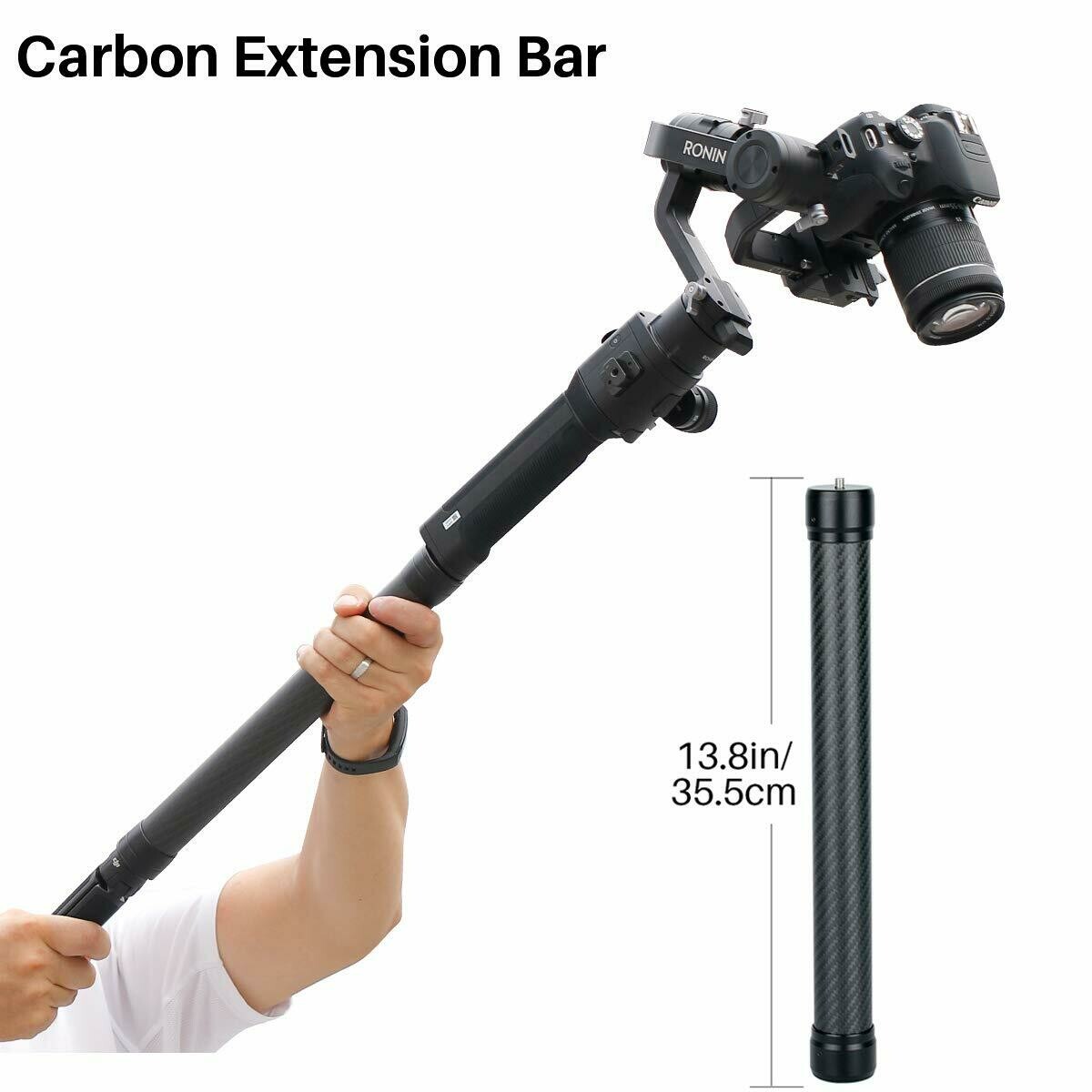 Varilla de extensión universal de fibra de carbono para extensión, trípode monopié de 1/4&#39;&#39; 3/8&#39;&#39; de rosca compatible con DJI Ronin S Moza Air 2 FeiyuTech AK4000 Zhiyun Crane 2 Smooth 4.