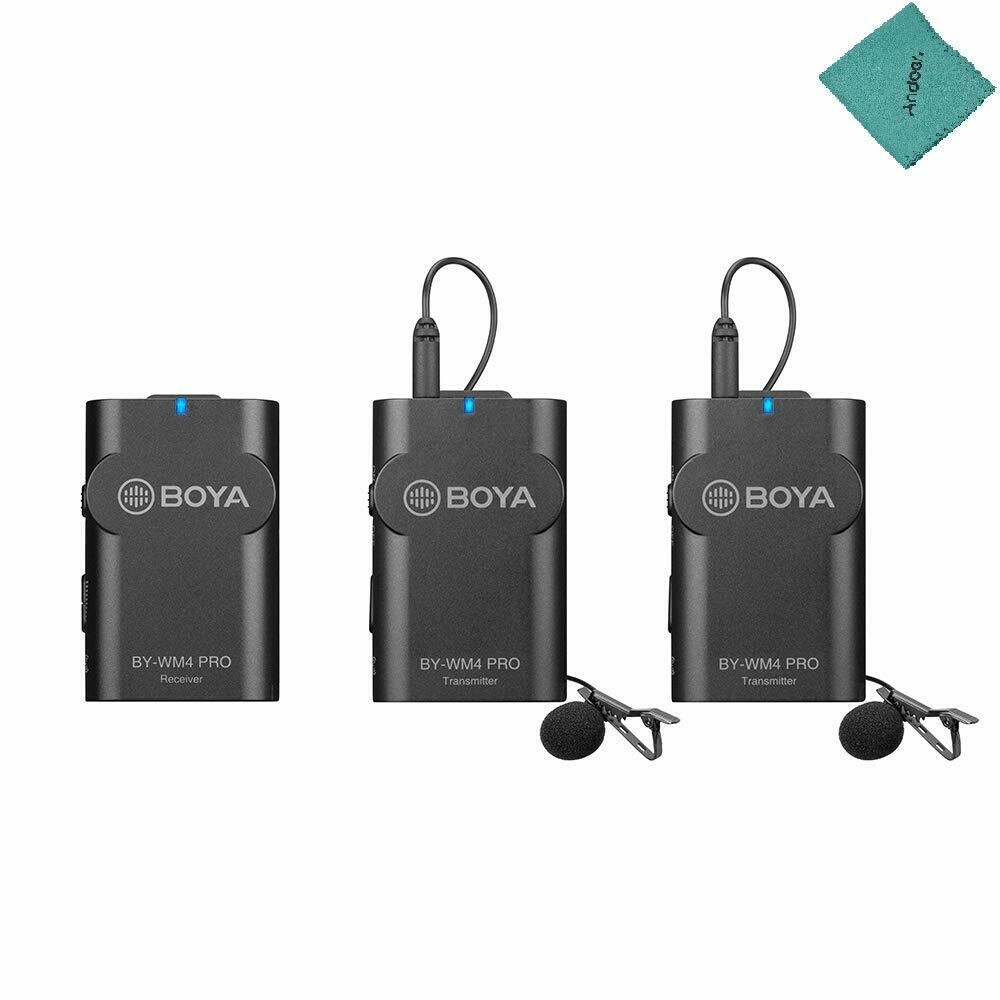 BOYA by-WM4 Pro K2 2.4G Wireless Microphone System(Dual Transmitters + One Receiver) with Hard Case Compatible with DSLR Camera Camcorder Smartphone PC Tablet Sound Audio Recording Interview