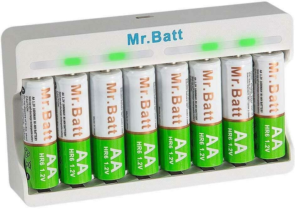 Mr.Batt NiMH AA Rechargeable Batteries (8-Pack) and Smart AA AAA Battery Charger