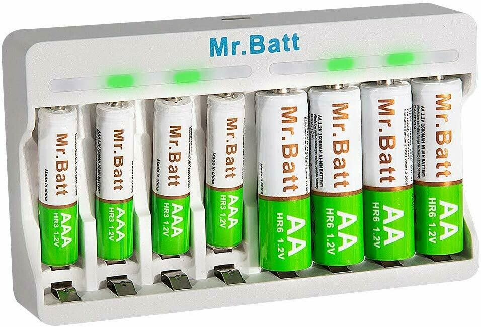 Mr.Batt NiMH AA Rechargeable Batteries (4AA+4AAA) and Smart AA AAA Battery Charger