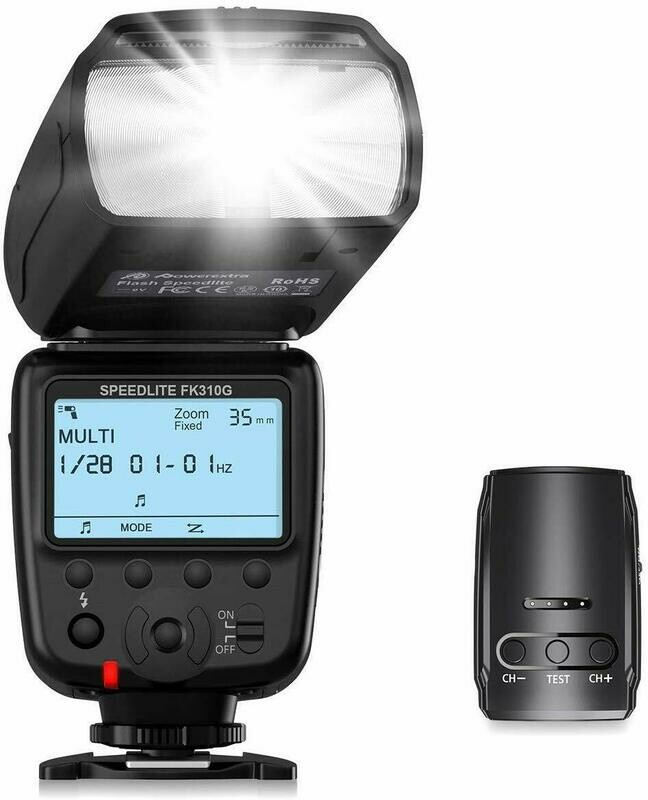 Powerextra LCD Display Flash Speedlite, 2.4G Wireless Flash Trigger Transmitter Kit for Canon Nikon Pentax Panasonic Olympus and Sony DSLR Camera, Digital Cameras with Standard Hot Shoe