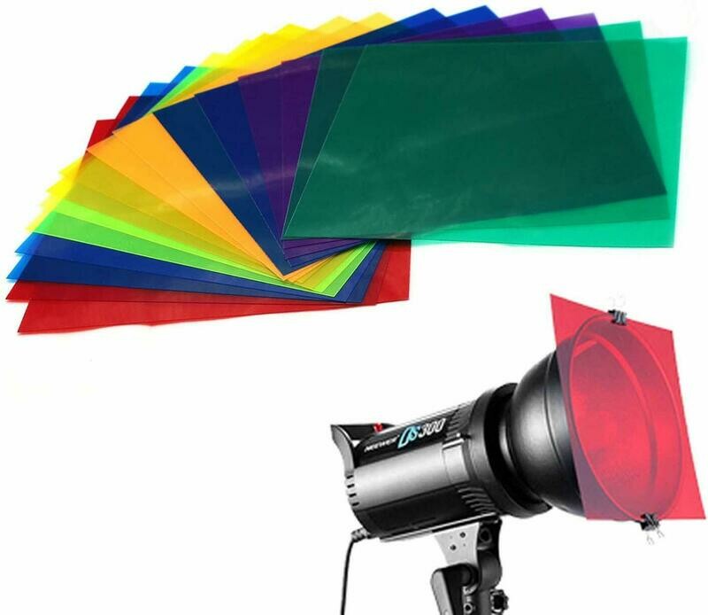 16 Pack Colored Overlays Transparency Color Film Plastic Sheets Correction Gel Light Filter Sheet,20 by 20cm,8 Assorted Colors