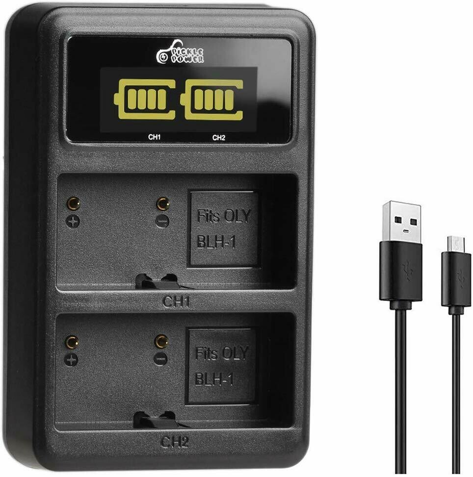 BLH-1 Battery Charger,Pickle Power LED Dual USB Charger for Olympus BLH-1 and Olympus OM-D OMD E-M1 Mark II/EM1 Mark II/Mark 2 Digital Camera