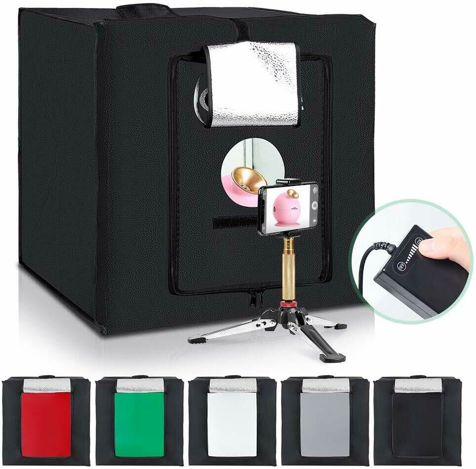 Kshioe Table Top Light Box 16in x 16in 84 LED Studio Box Shooting Tent Kit with 5 Color PVC Backdrops
