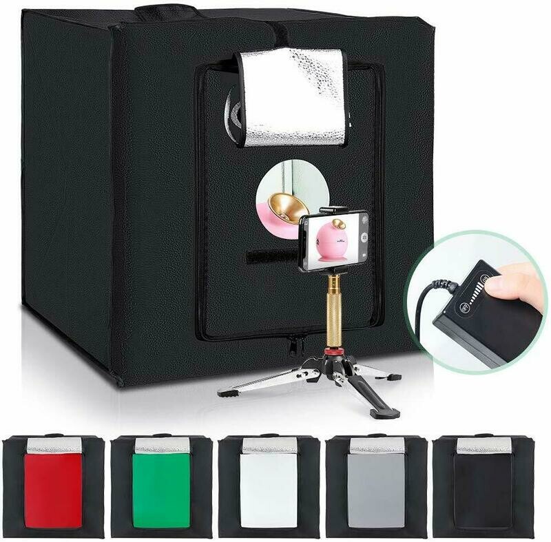 Kshioe Table Top Light Box 16in x 16in 84 LED Studio Box Shooting Tent Kit with 5 Color PVC Backdrops