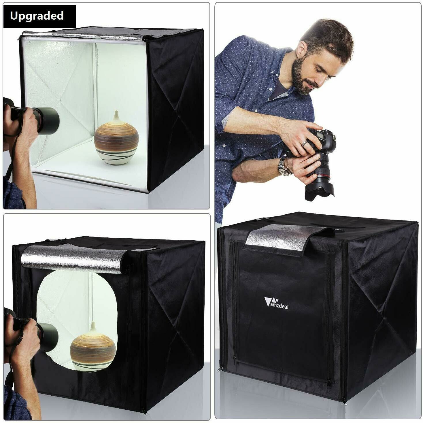 Amzdeal Light Box for Photography 20inch Upgraded Photography Tent with LED Light 4 Backdrops