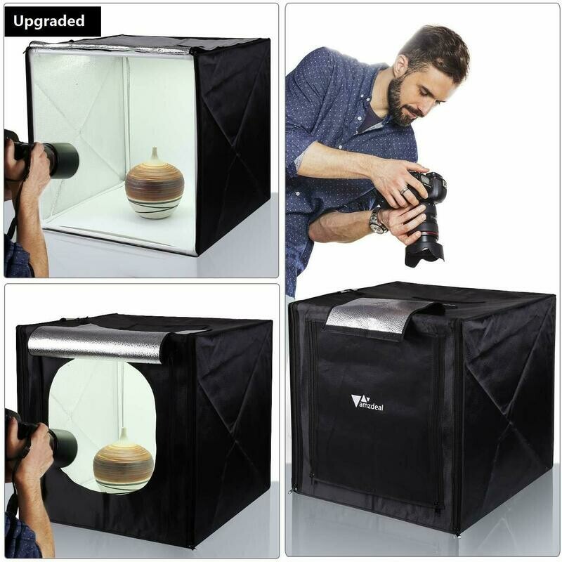 Amzdeal Light Box for Photography 20inch Upgraded Photography Tent with LED Light 4 Backdrops