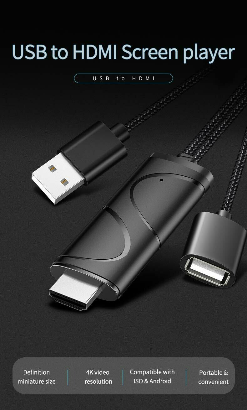 Cable convertidor de 4 K USB a HDMI compatible con iPhone, iPad, Android y pantallas de TV, para dispositivos iOS y Android a TV, adaptador AV digital, Plug and Play, fácil de usar