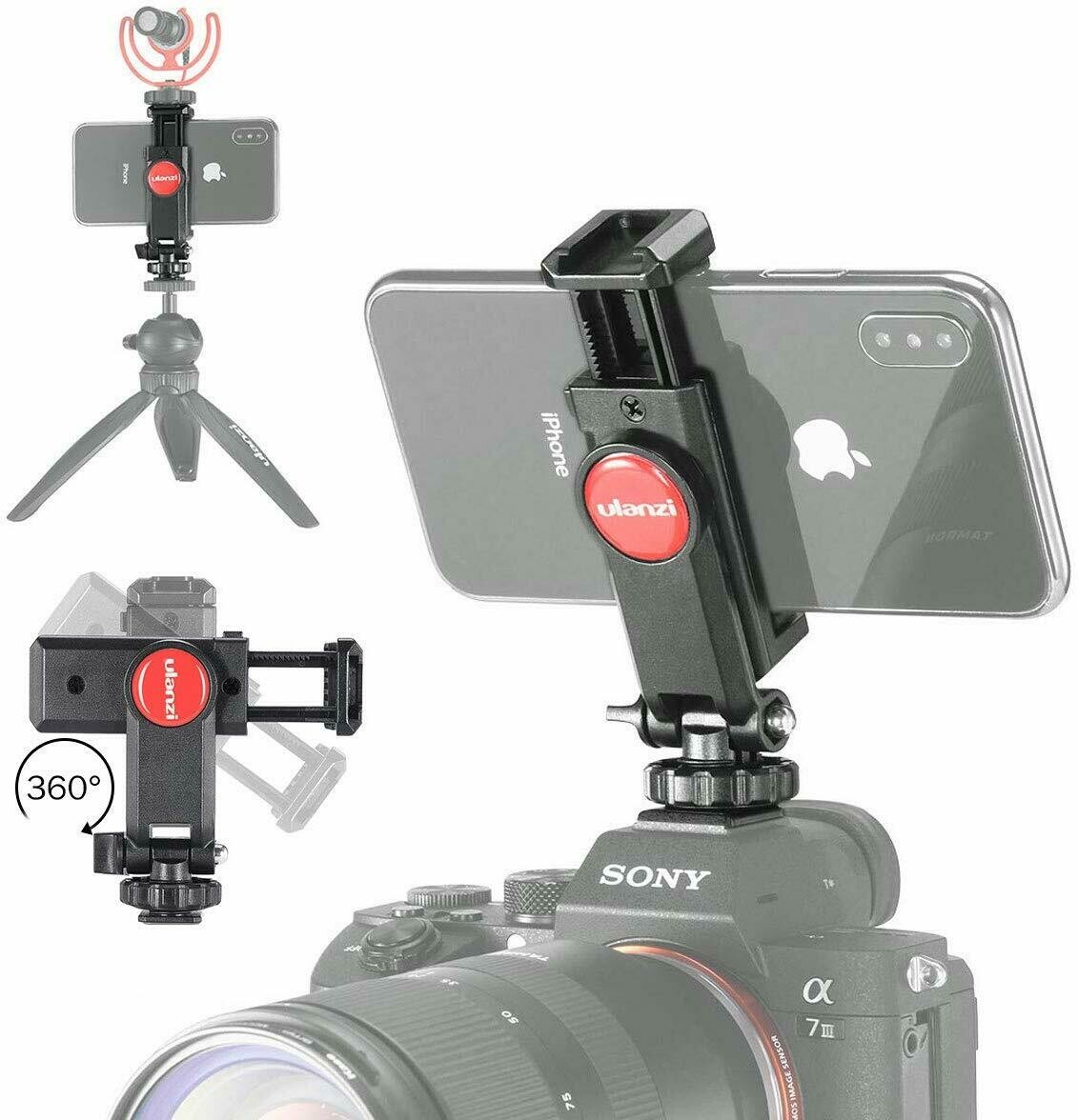 ULANZI ST-06 Camera Hot Shoe Phone Holder Flexible Phone Tripod Mount Adapter w Cold Shoe Mount