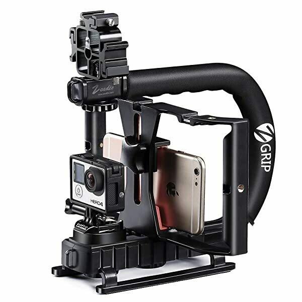 Zeadio Triple Hot-Shoe Handheld Stabilizer with Smartphone Video Rig, 2-in-1 Multifunctional Combo