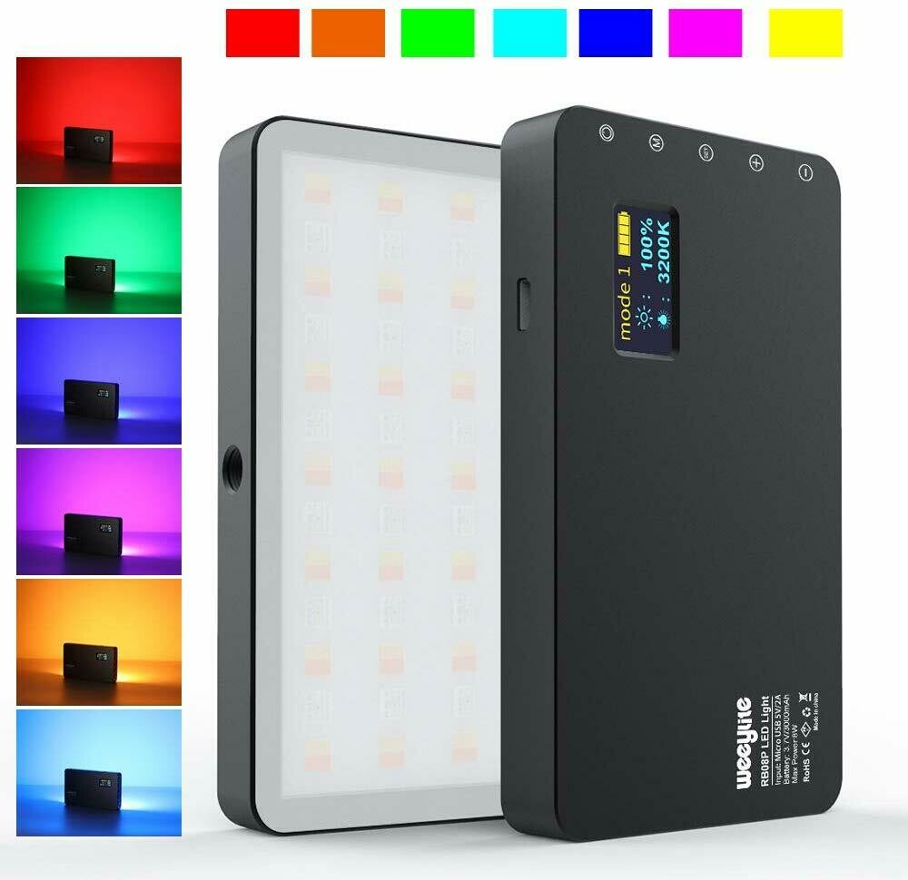 RGB Full Color Output Video LED Light,CRI5+ Dimmable 2500K-8500K Fill Light LED Panel on-Camera,Built-in Lithium Battery,OLED Screen