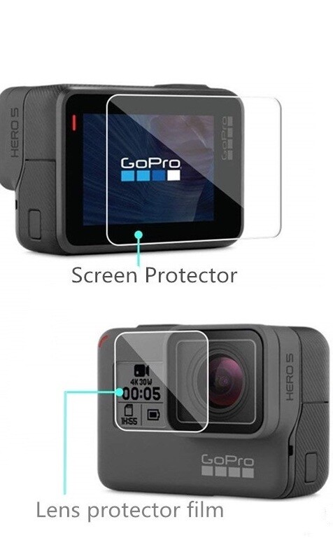 Tempered Glass para pantalla y tapa de lente protector para GoPro Hero 7 6 5