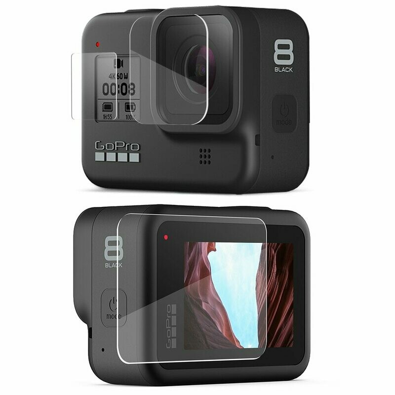 Screen Protector for GoPro Hero 8 Black, Tempered Glass Screen Protector+Lens Protector+HD Front Display Protective Film