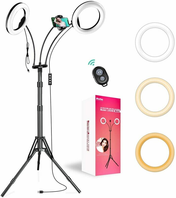 LED Ring Light 8&quot; with Tripod Stand and Phone Holder, 360° Flexible Goose Neck, 2700K-6000K
