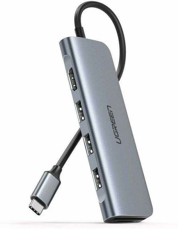 USB C Hub, Adaptador 6 en 1 Tipo C Hub con 4K USB C a HDMI, SD TF Lector de tarjetas, 3 puertos USB 3.0