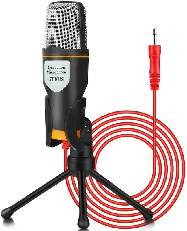 3.5mm Jack Microphone with Mic Stand, Professional Recording Condenser Microphone Compatible with PC, Laptop, iPad, iPhone, Mac etc.