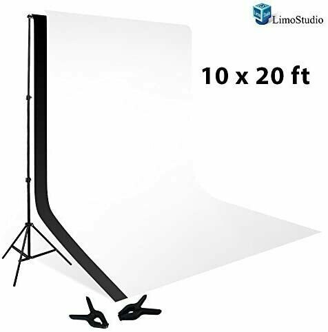 LmoStudio Background Stand Backdrop Support System Kit, 10&quot; X 20&quot; White and Black Muslin Backdrop