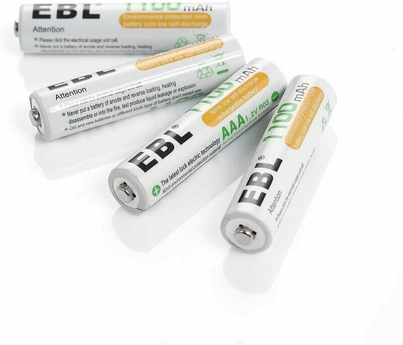 EBL 1100mAh Super Capacity AAA Rechargeable Batteries, 4 Unidades