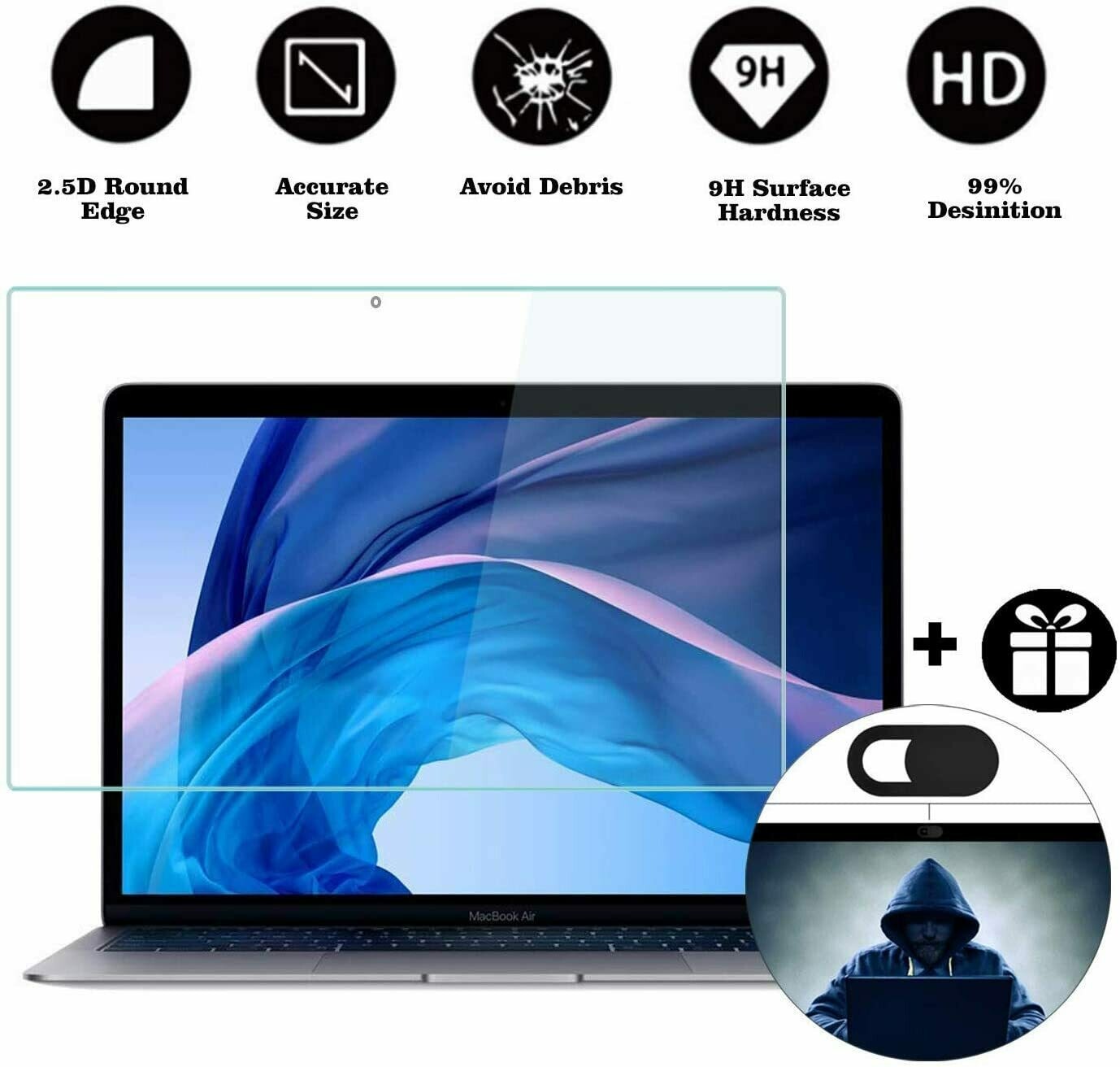 Tempered Glass Screen Protector for MacBook Air 13 2019 2018 Touch ID A1932 |New MacBook Pro 13 Inch Model A2159 A1706 A1708 A1989 Bubble Free 9H Super Hardness