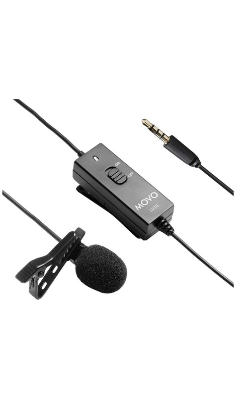 Movo micrófono LV10 TRRS a batería con sujetador y condensador omnidireccional