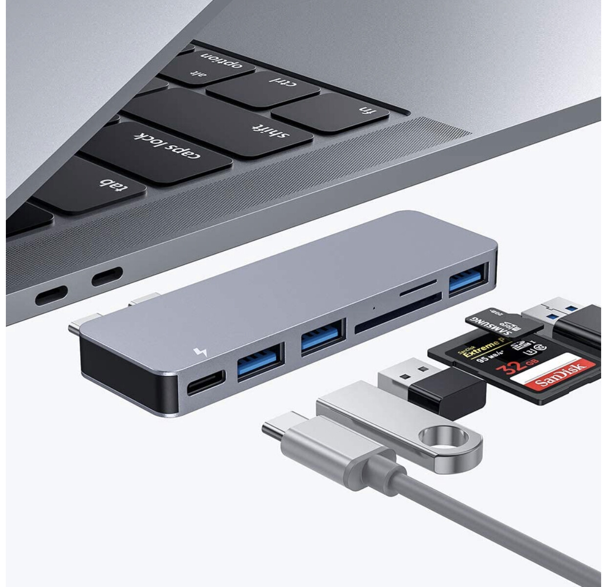 USB C Hub for MacBook Pro, 6 in 1 USB C Hub with 3 USB3.0 Ports, SD/Micro SD Card Reader and USB-C Power Delivery, Aluminum USB Type C Adapter for MacBook Pro 13” and 15” 2016/2017/2018