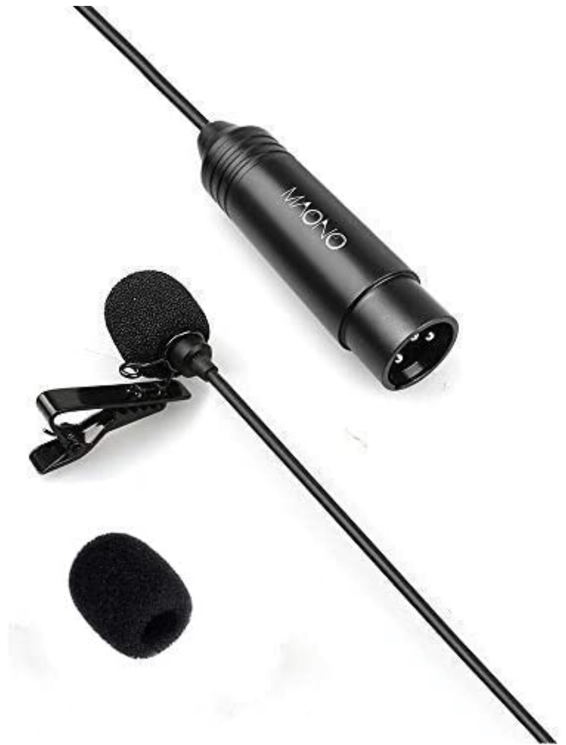 XLR Lavalier Microphone MAONO AU-XLR10 6.56ft Phantom Power High Sensitivity and Flat Frequency Metal Omnidirectional Lapel Mic