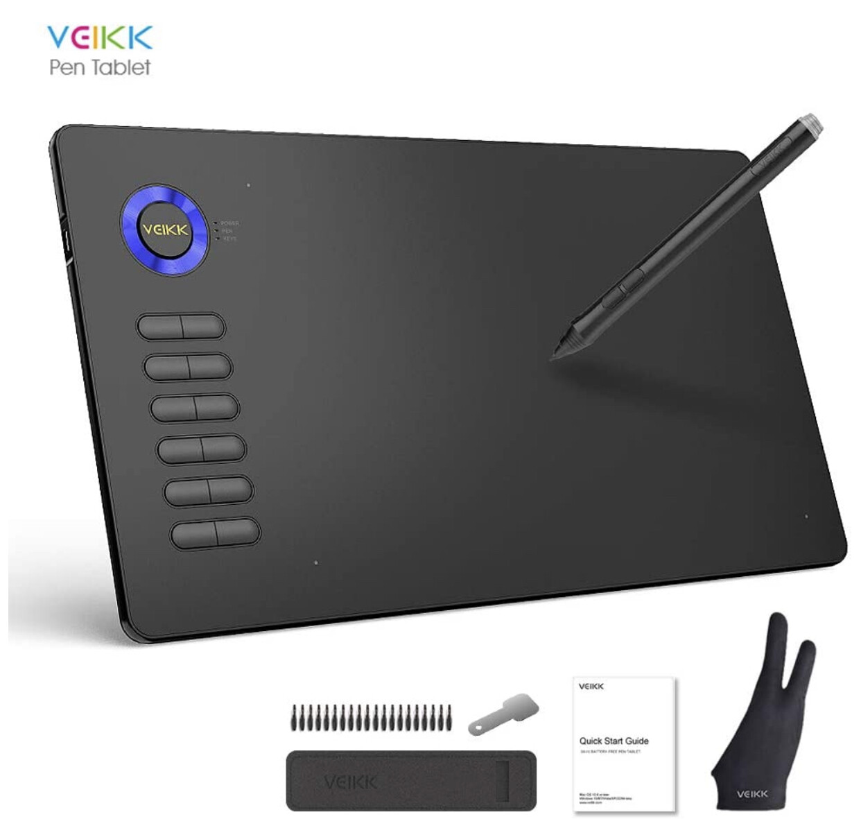 Graphics Drawing Tablet VEIKK A15 10x6 inch Pen Tablet with Battery-Free Passive Stylus and 12 Shortcut Keys