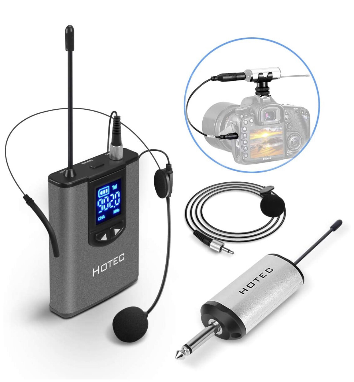 Hotec Wireless Headset Lavalier Lapel Microphone System
