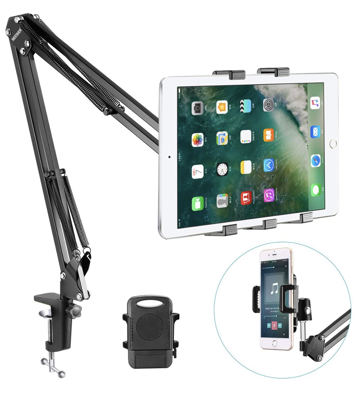 Neewer Universal Smartphone &amp; Tablet Stand (Padded Holder, Adjustable Mounting Clamp)