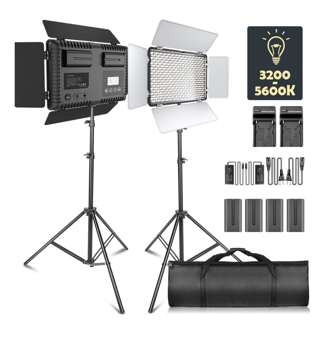 SAMTIAN Dimmable Bi-Color 600 LED Studio Lights Lighting Kit